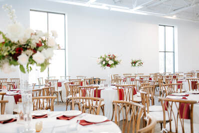A wedding reception layout at the 405 wedding venue