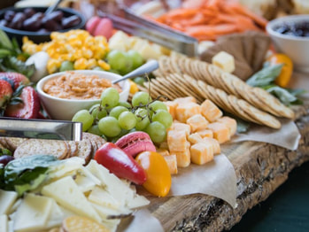 A charcuterie board by White Wine & Butter, an exclusive caterer at the 405 wedding venue